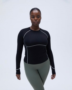 Adanola Ultimate Seam Detail Long Sleeve Top Schwarz Grau | SN-ADA56503