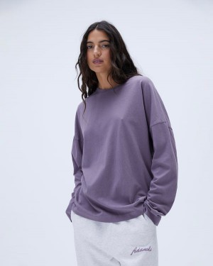 Adanola Washed Long Sleeve Boxy T-shirt Lila | SN-ADA56504