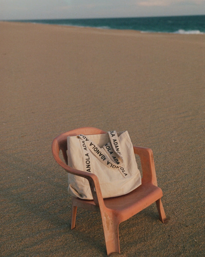 Adanola Branded Riemen Tote Bag Weiß Schwarz | SN-ADA56679