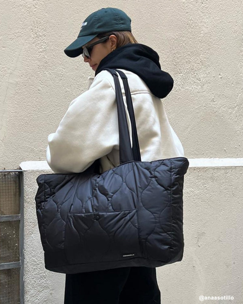 Adanola Gesteppt Nylon Tote Bag Schwarz | SN-ADA56683