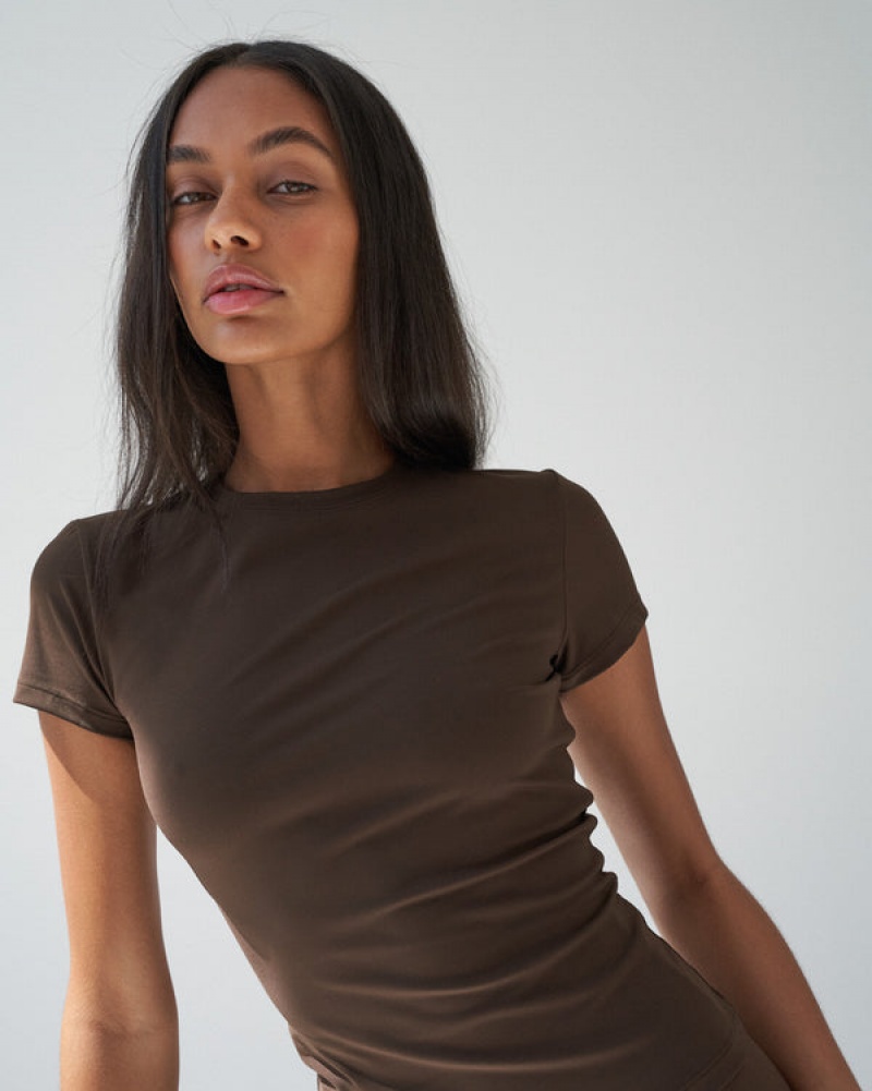 Adanola Kurzes Sleeve Longline Top Braun | SN-ADA56466