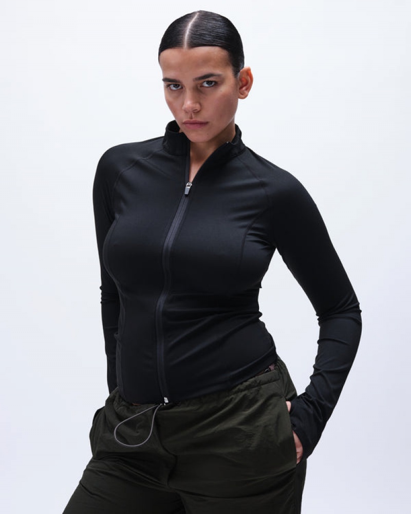 Adanola Long Sleeve Zip Up Top Schwarz | SN-ADA56463