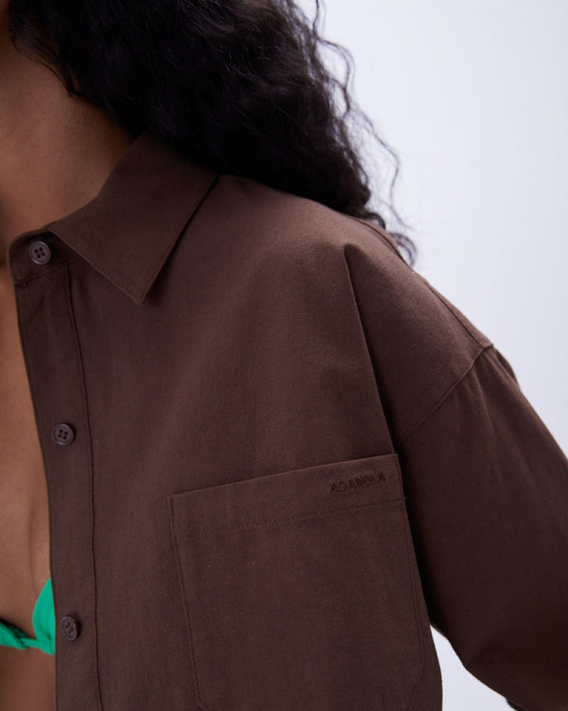 Adanola Oversized Baumwoll Shirt Schokolade Braun | SN-ADA56465
