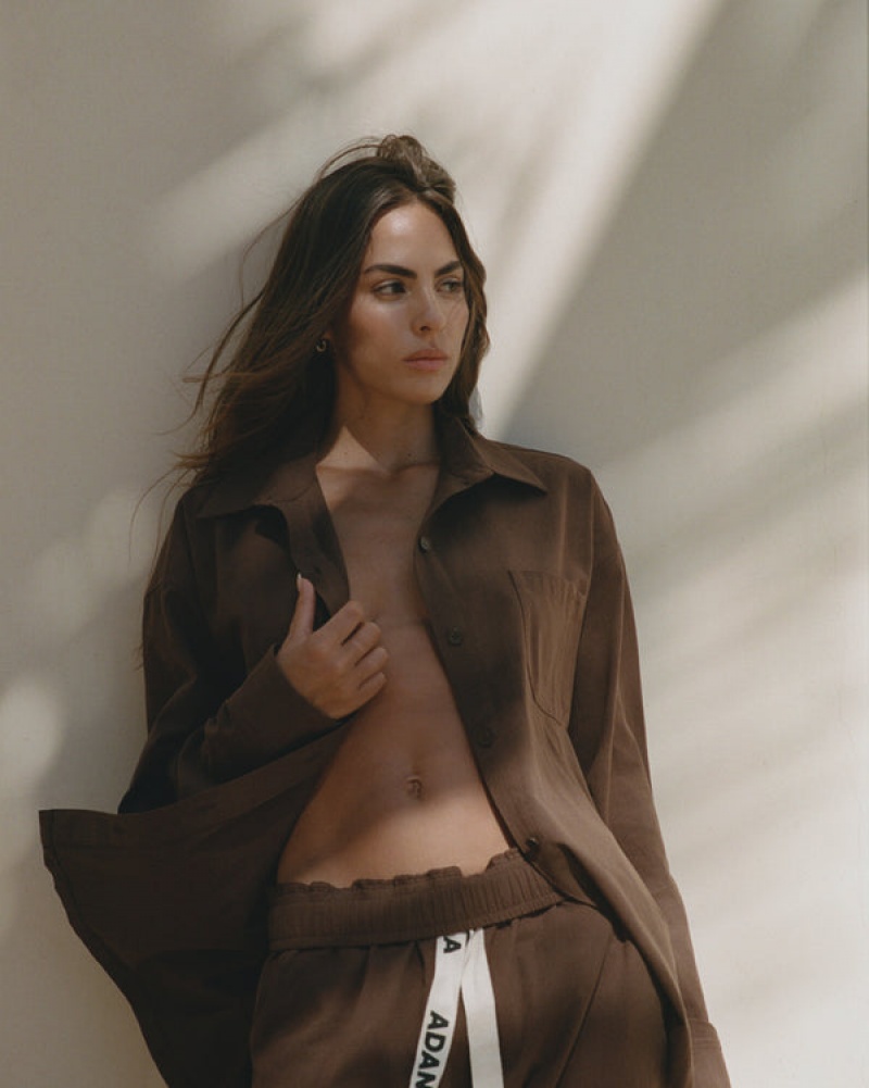 Adanola Oversized Baumwoll Shirt Schokolade Braun | SN-ADA56465