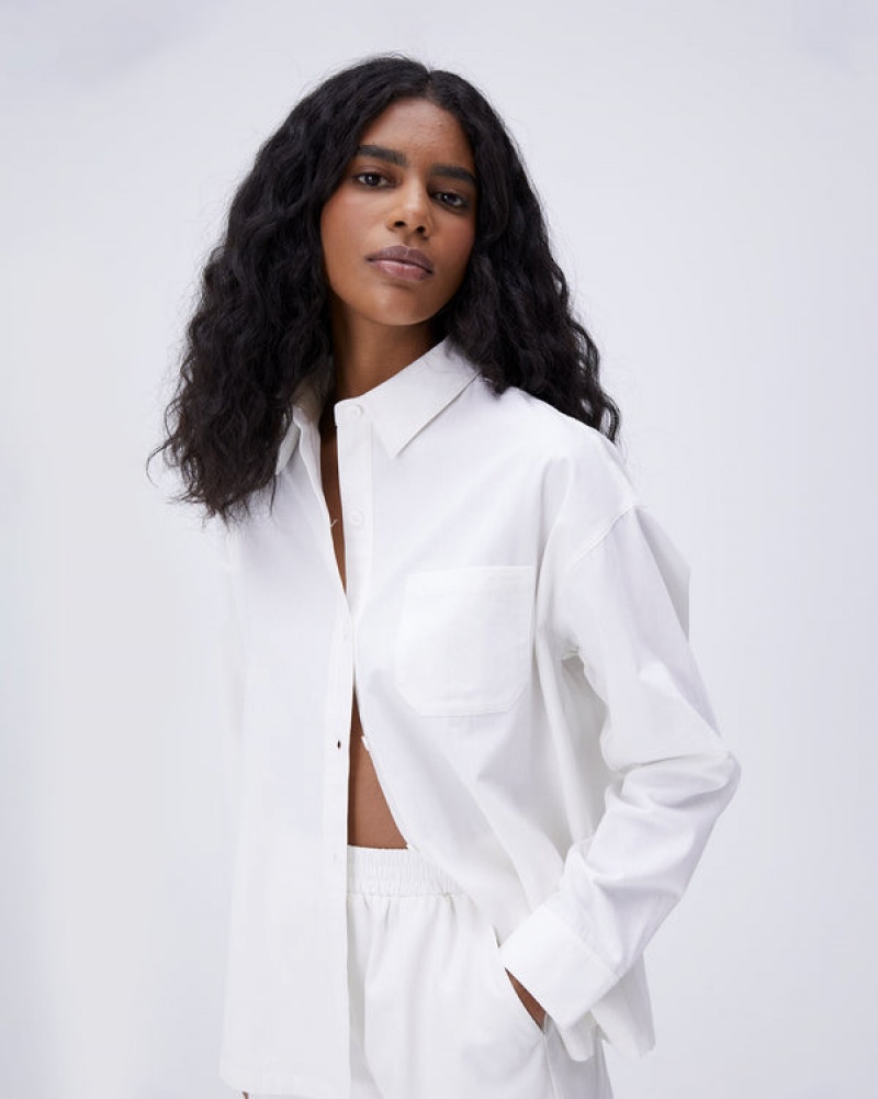 Adanola Oversized Baumwoll Shirt Weiß | SN-ADA56452