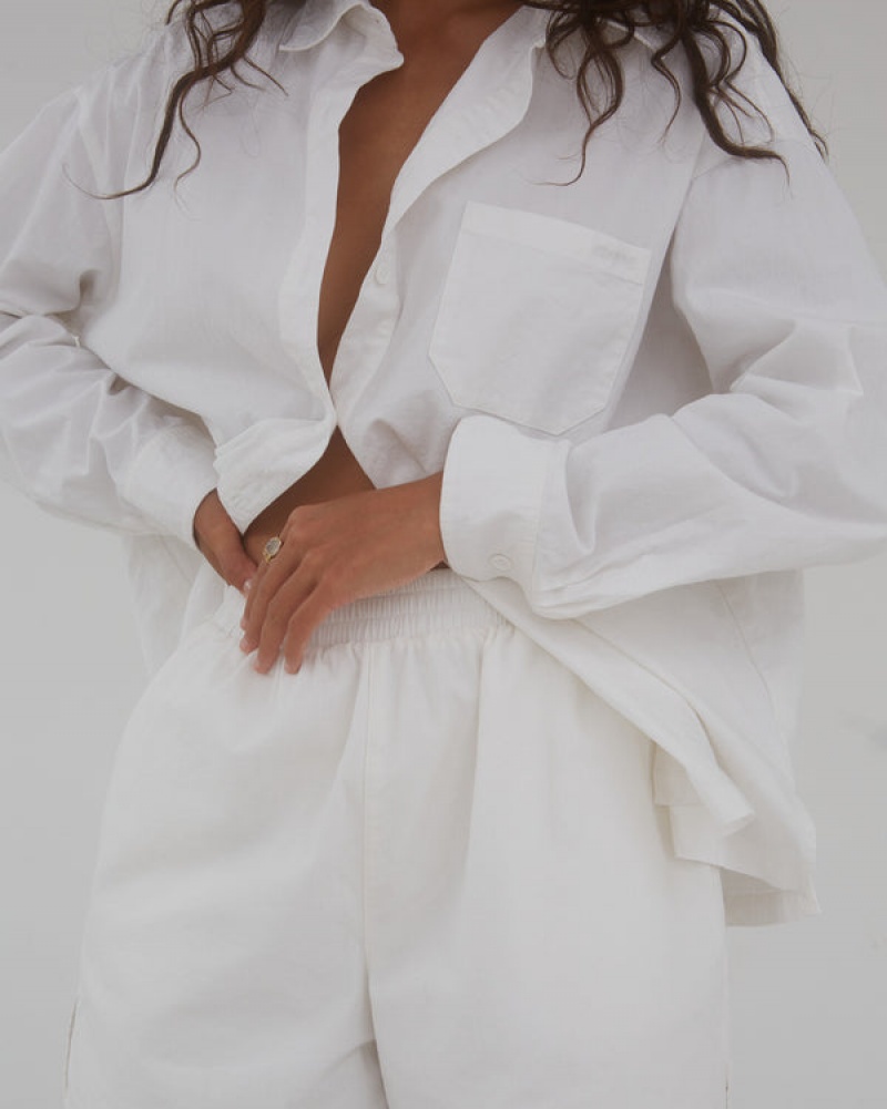 Adanola Oversized Baumwoll Shirt Weiß | SN-ADA56452