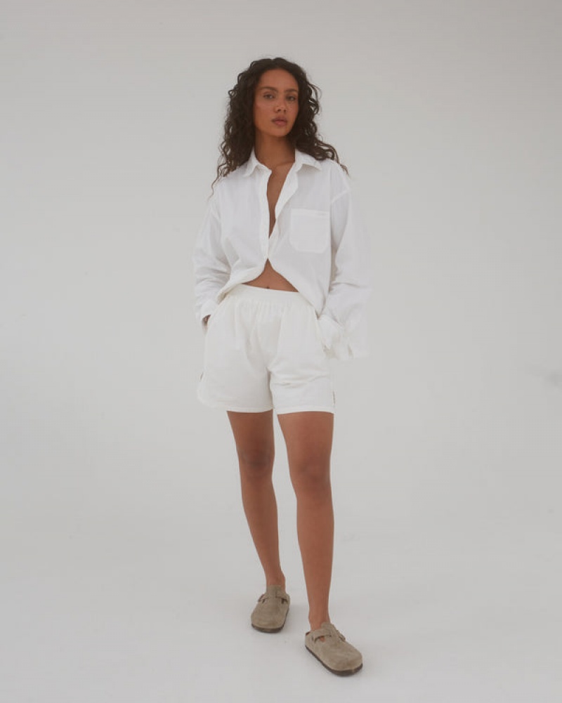 Adanola Oversized Baumwoll Shirt Weiß | SN-ADA56452