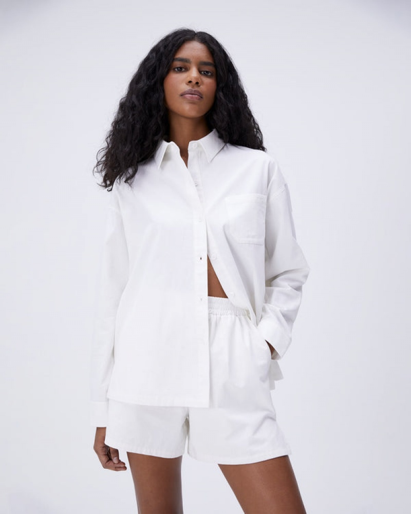 Adanola Oversized Baumwoll Shirt Weiß | SN-ADA56452