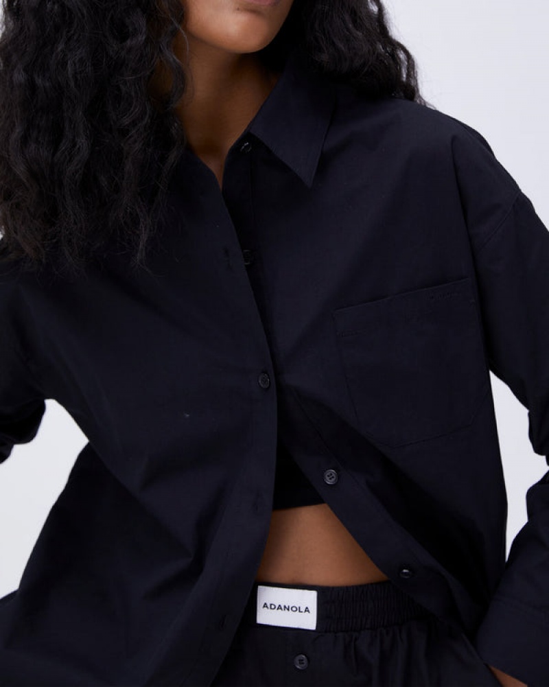 Adanola Oversized Poplin Shirt Schwarz | SN-ADA56455