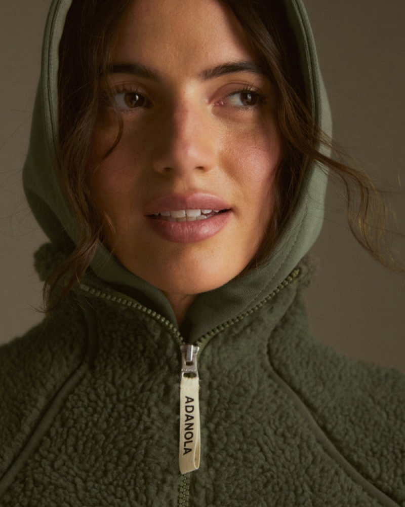 Adanola Quarter Zip Fleece Khaki Grün | SN-ADA56671