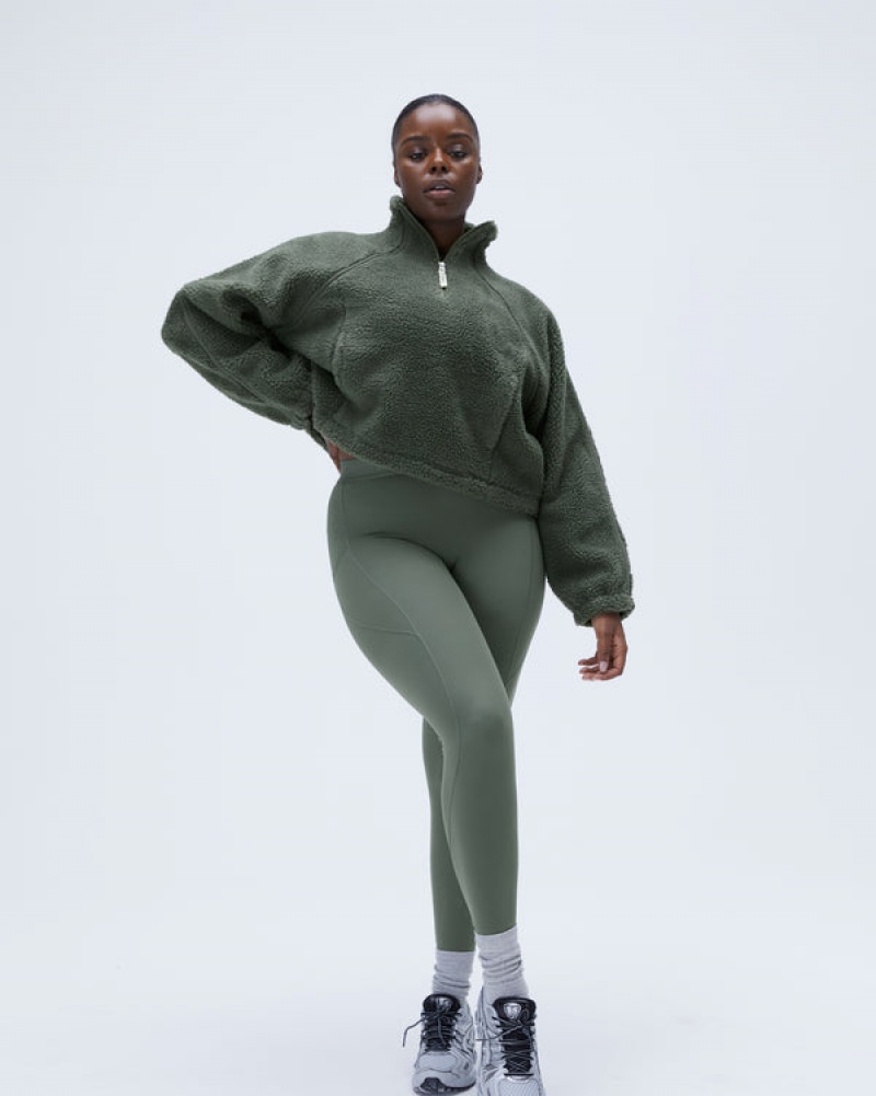 Adanola Quarter Zip Fleece Khaki Grün | SN-ADA56671