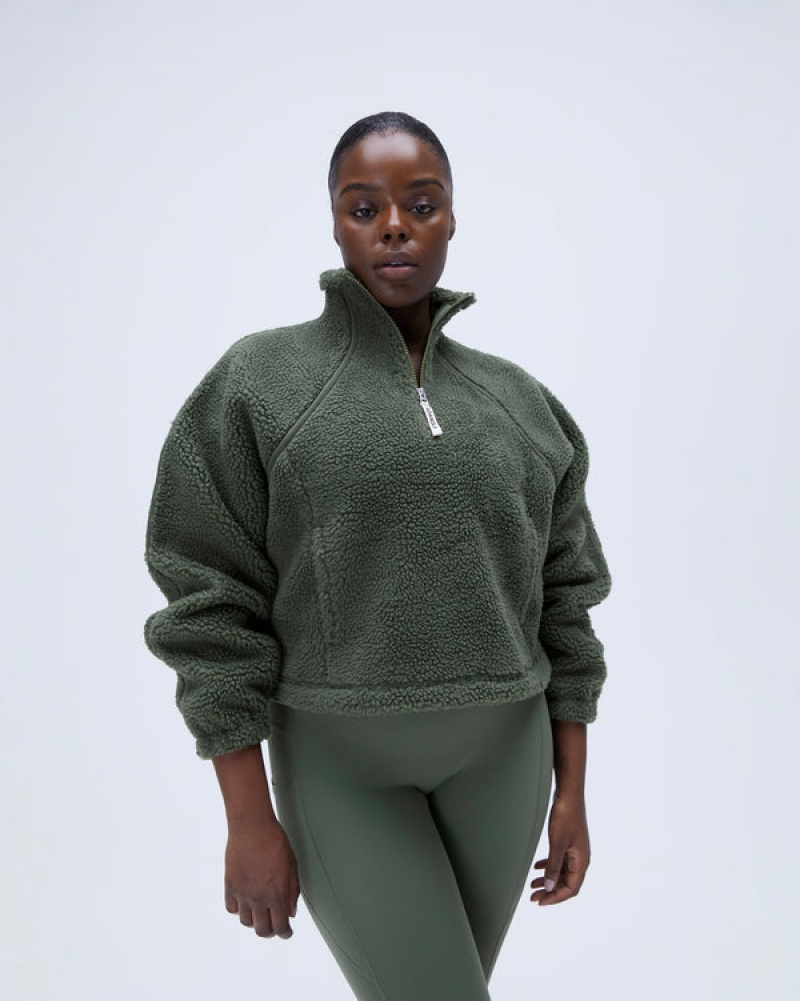 Adanola Quarter Zip Fleece Khaki Grün | SN-ADA56671