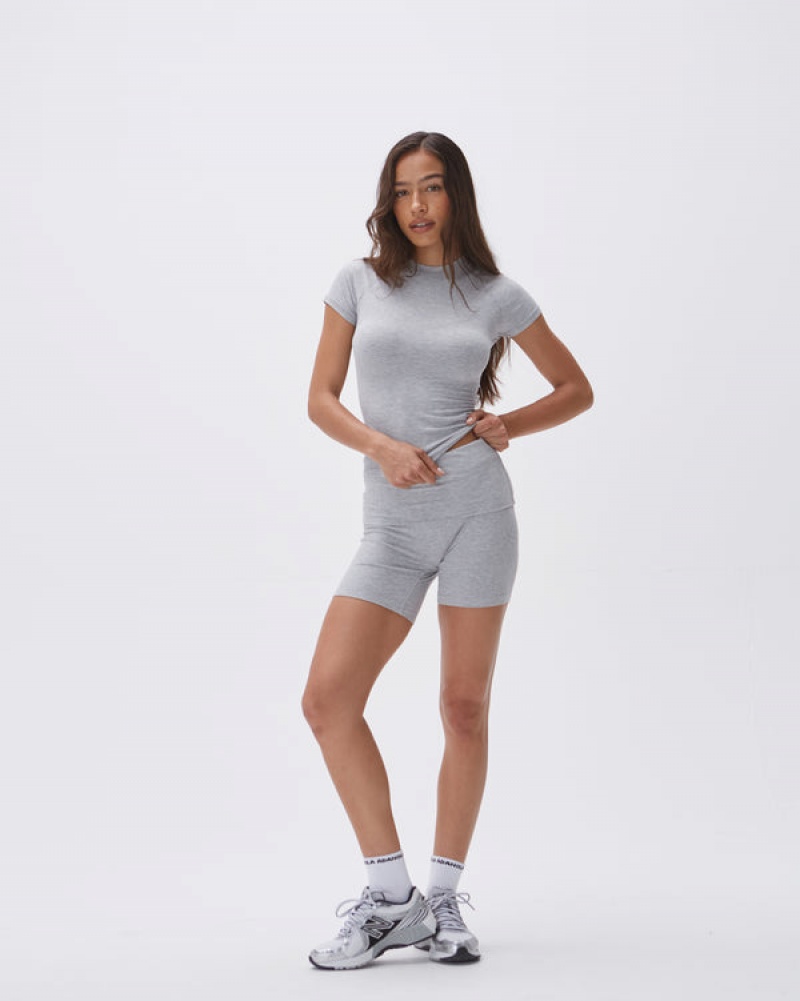 Adanola Rib Fold Over Crop Shorts Grau | SN-ADA56626
