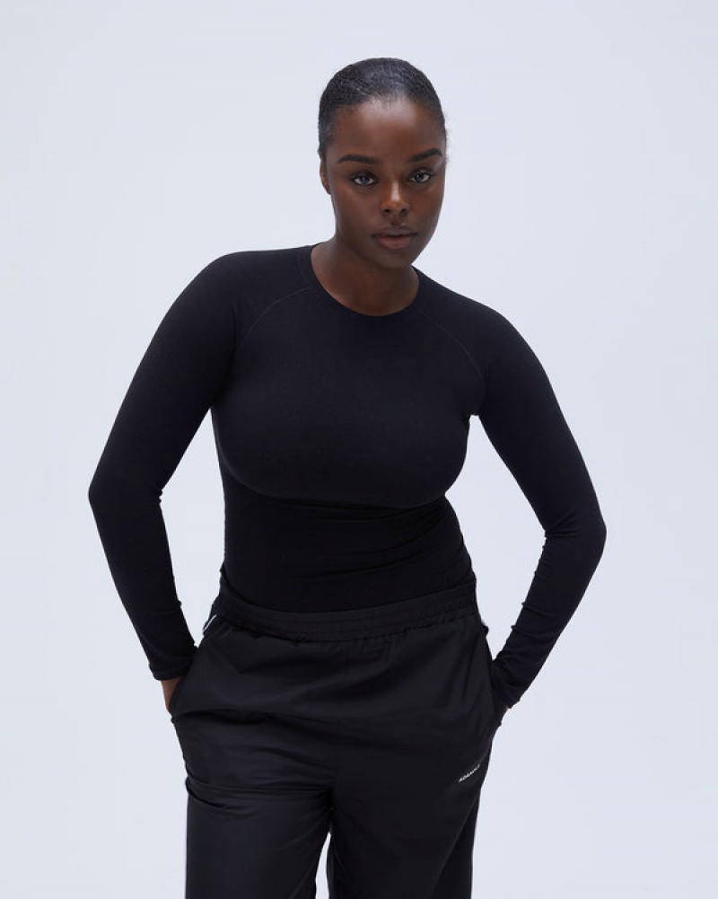 Adanola Rib Raglan Long Sleeve Top Schwarz | SN-ADA56486