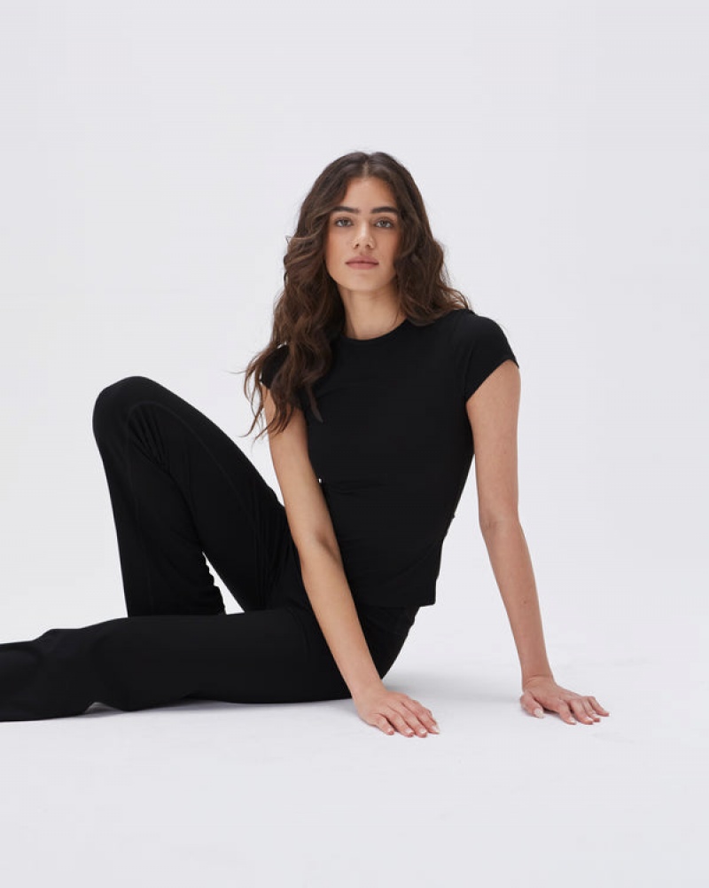 Adanola Ultimate Kurzes Sleeve Longline Top Schwarz | SN-ADA56479