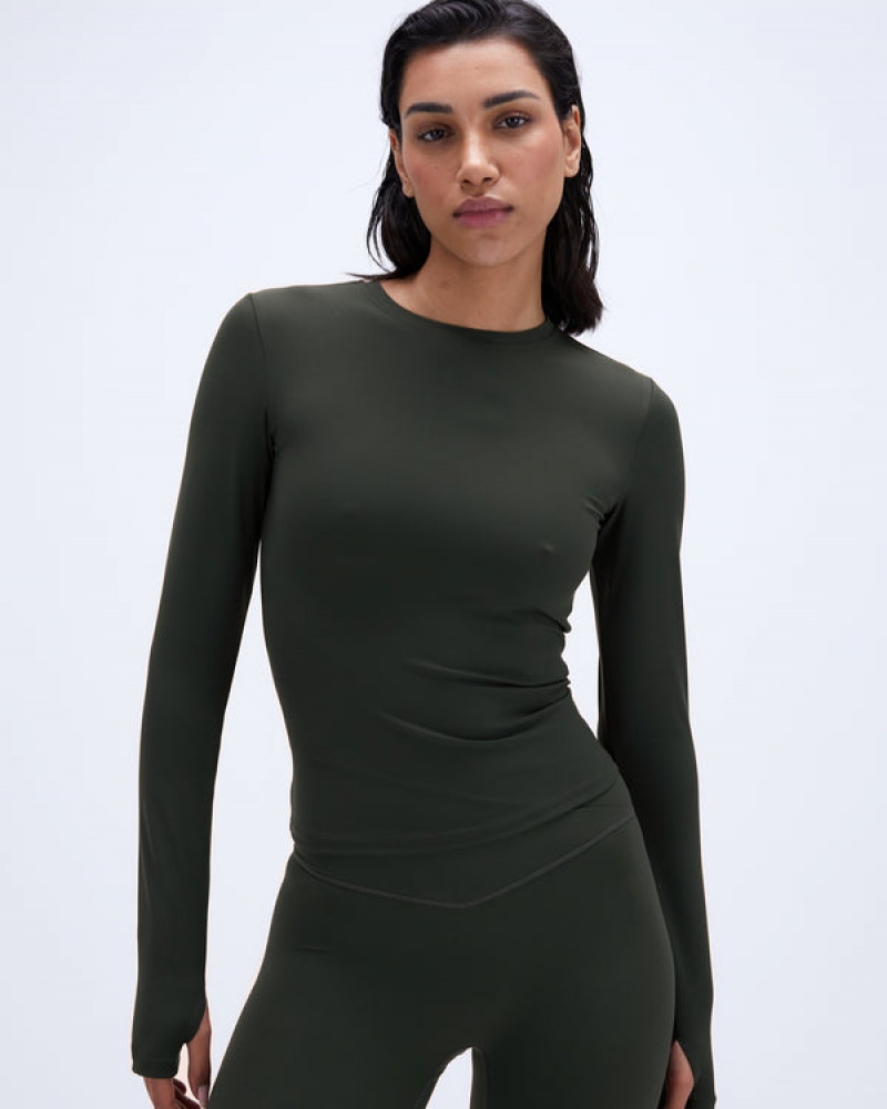 Adanola Ultimate Long Sleeve Longline Top Dunkelolivgrün | SN-ADA56449