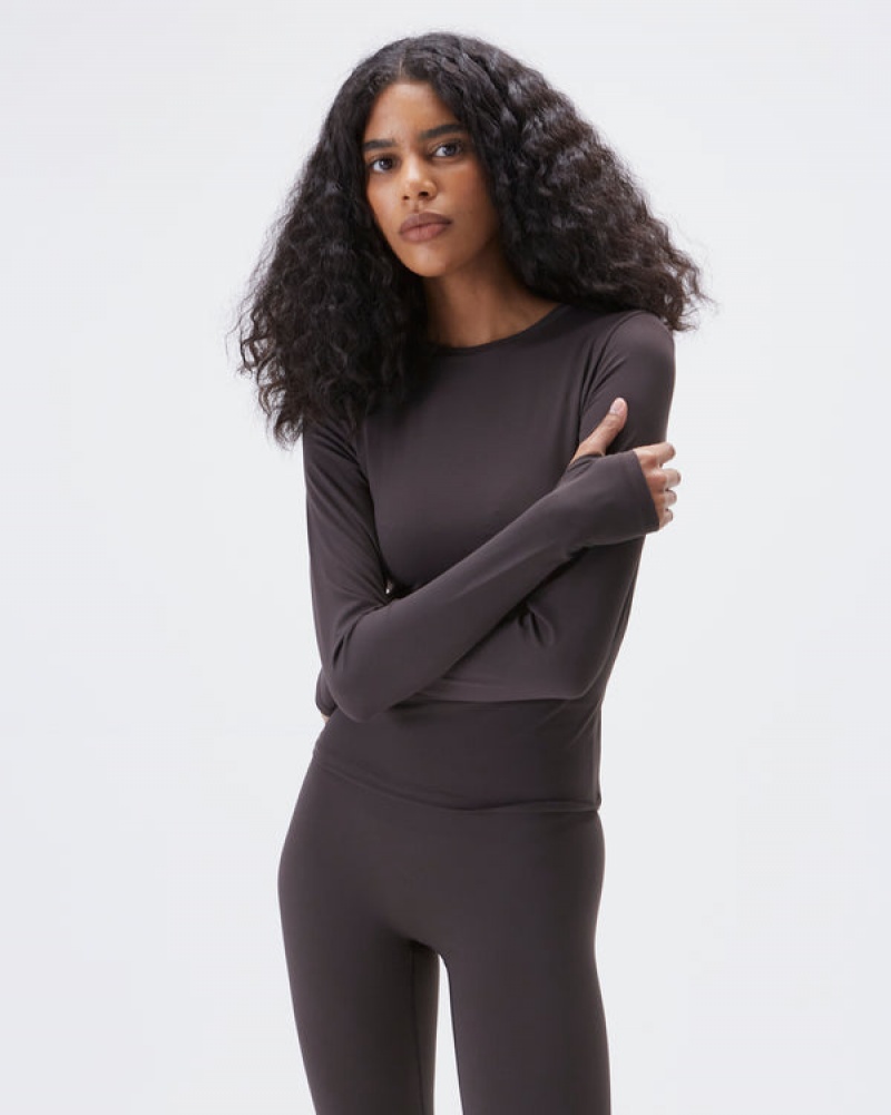 Adanola Ultimate Long Sleeve Longline Top Kaffee | SN-ADA56482