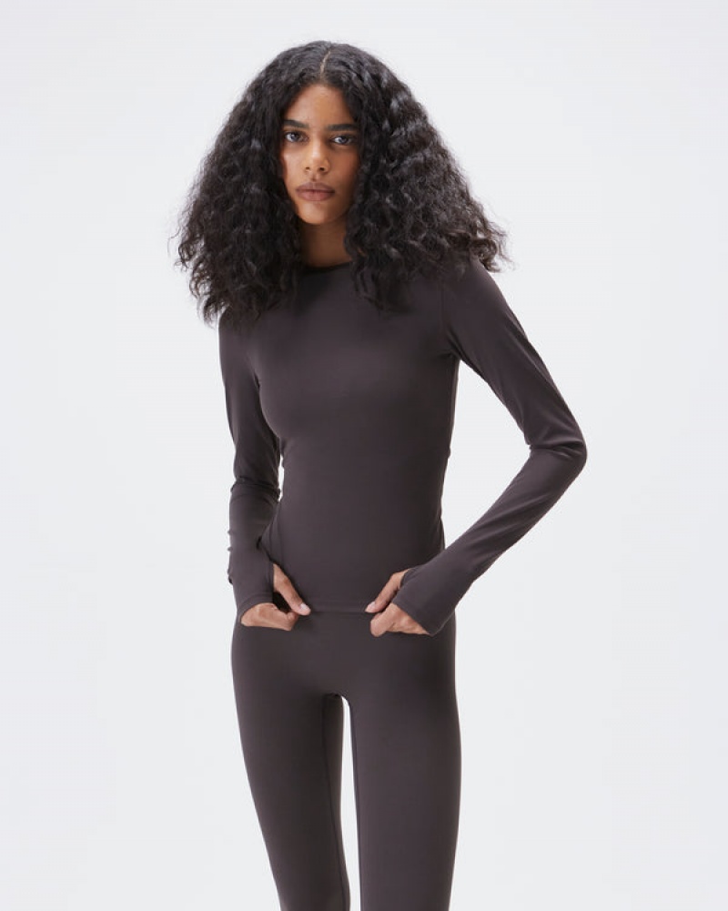 Adanola Ultimate Long Sleeve Longline Top Kaffee | SN-ADA56482