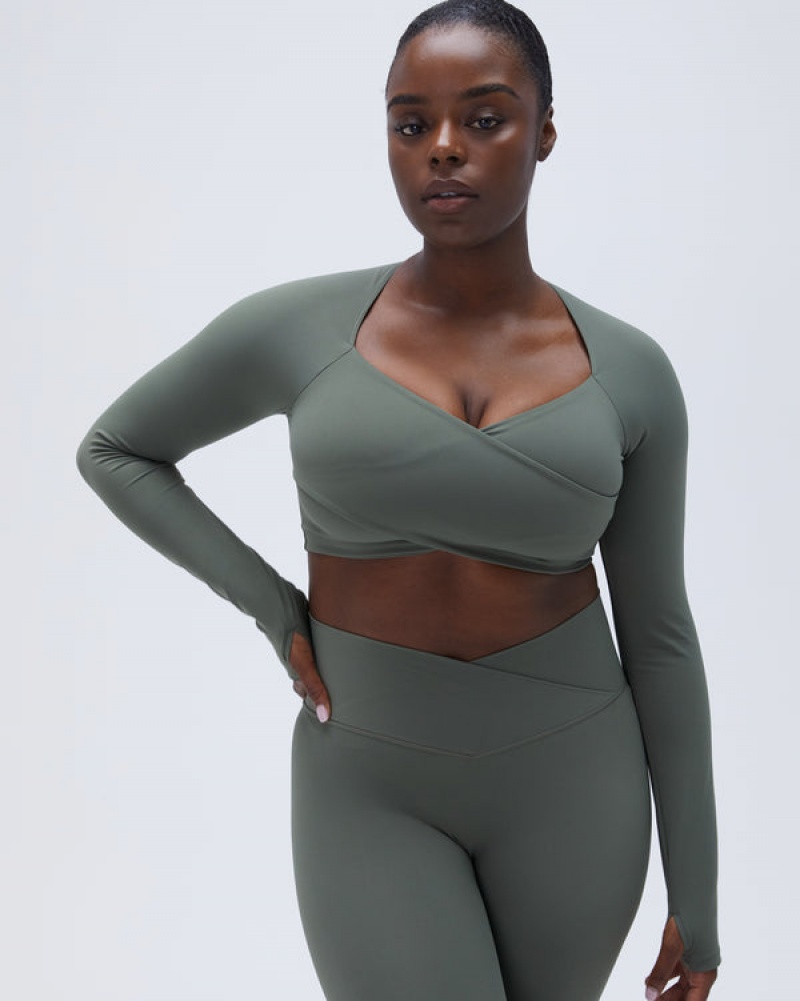 Adanola Ultimate Long Sleeve Wrap Top Khaki Grün | SN-ADA56487