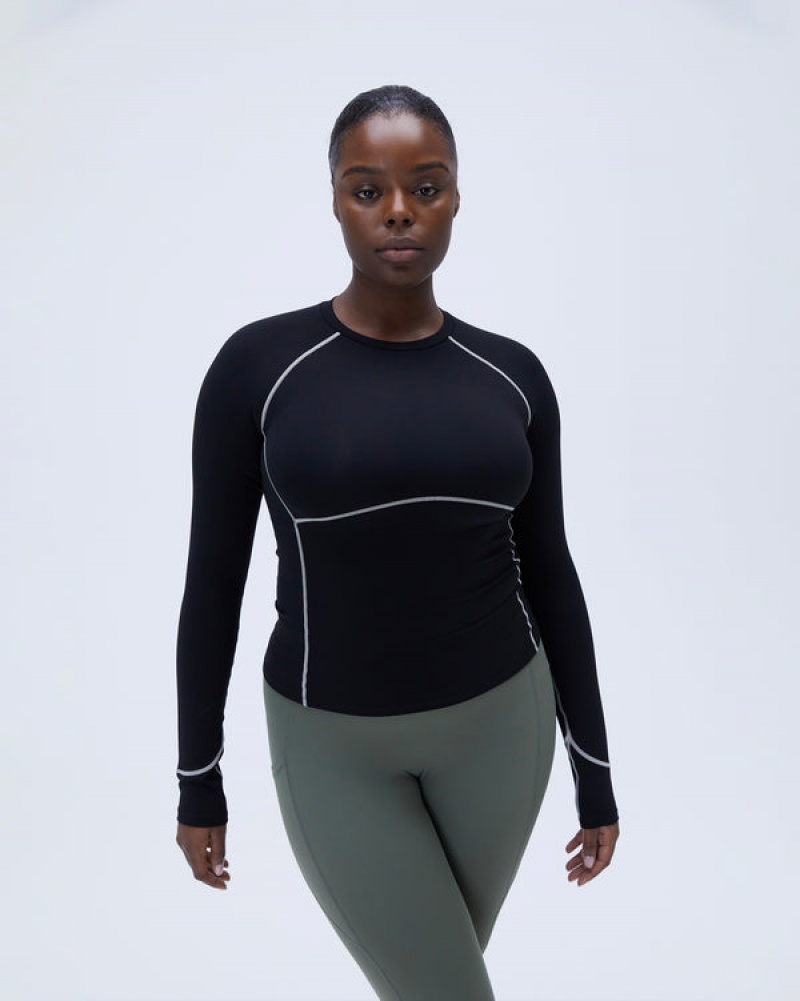 Adanola Ultimate Seam Detail Long Sleeve Top Schwarz Grau | SN-ADA56503