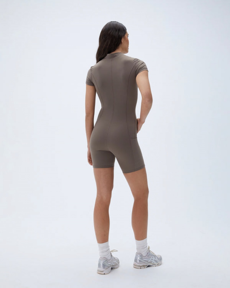 Adanola Ultimate Zip Front Pocket Romper Braun | SN-ADA56645