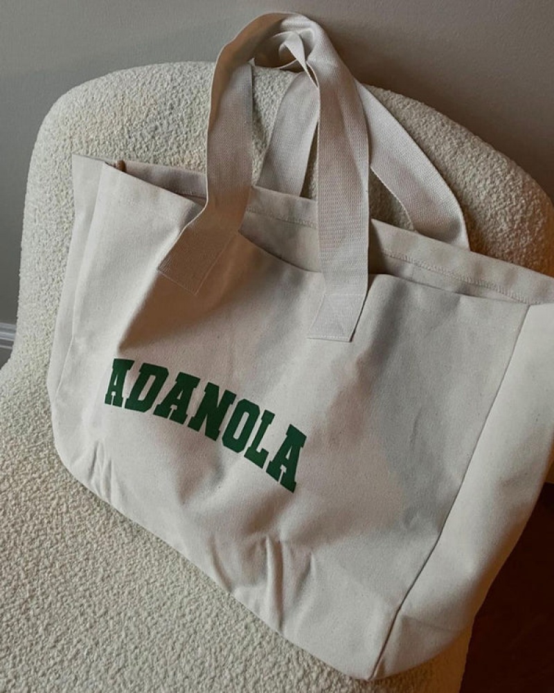 Adanola Varsity Tote Bag Weiß Grün | SN-ADA56675