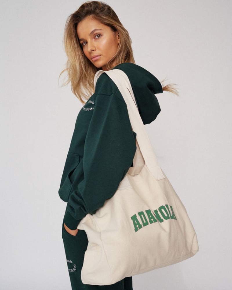 Adanola Varsity Tote Bag Weiß Grün | SN-ADA56675