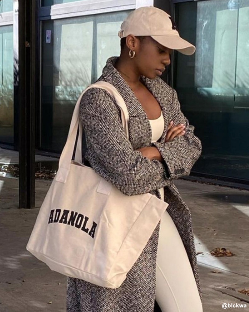 Adanola Varsity Tote Bag Weiß Schwarz | SN-ADA56676