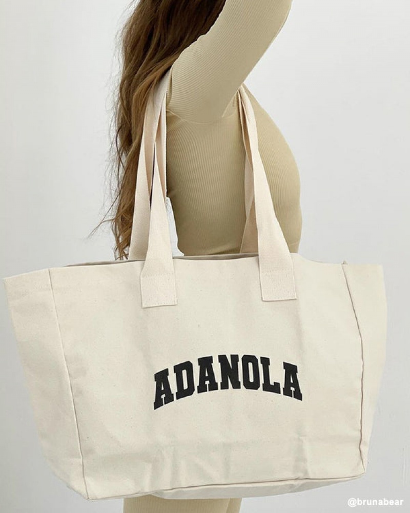 Adanola Varsity Tote Bag Weiß Schwarz | SN-ADA56676