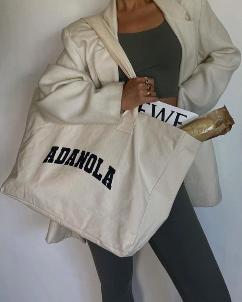 Adanola Varsity Tote Bag Weiß Schwarz | SN-ADA56676