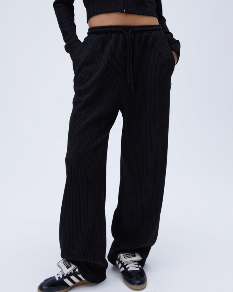 Adanola Waffle Gerade Leg Lounge Pants Schwarz | SN-ADA56663