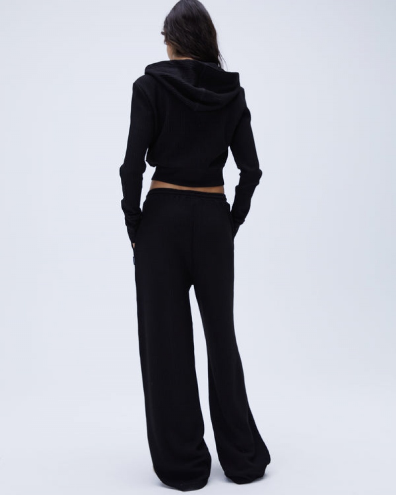 Adanola Waffle Gerade Leg Lounge Pants Schwarz | SN-ADA56663