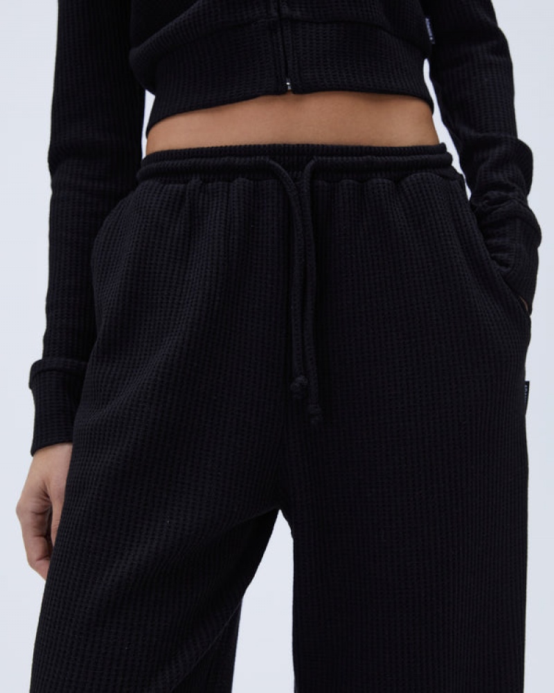 Adanola Waffle Gerade Leg Lounge Pants Schwarz | SN-ADA56663