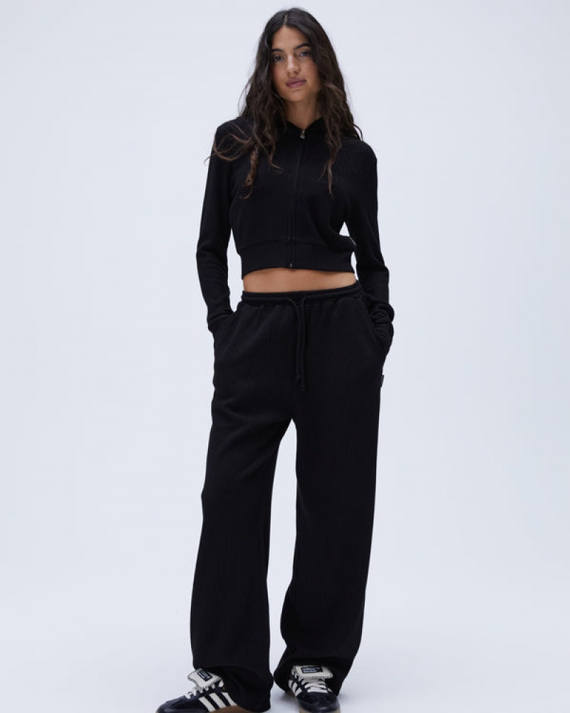 Adanola Waffle Gerade Leg Lounge Pants Schwarz | SN-ADA56663