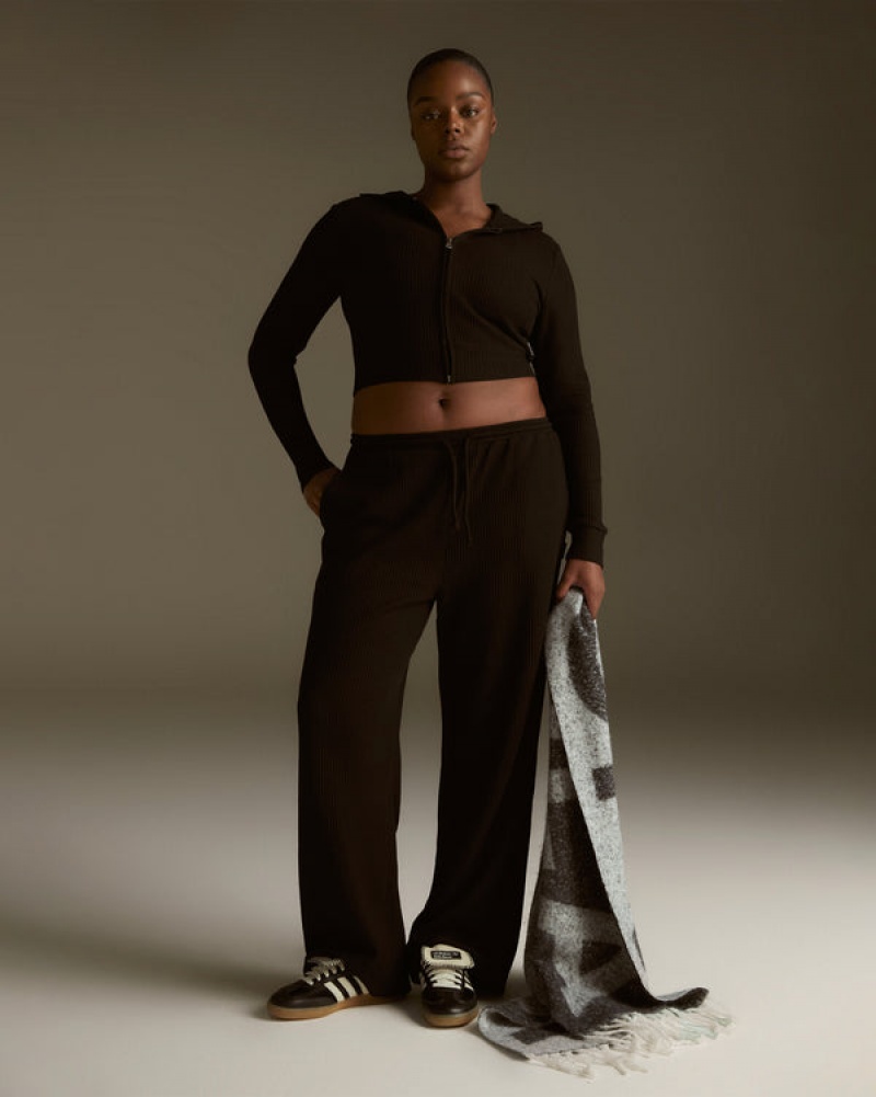 Adanola Waffle Gerade Leg Lounge Pants Schwarz | SN-ADA56663