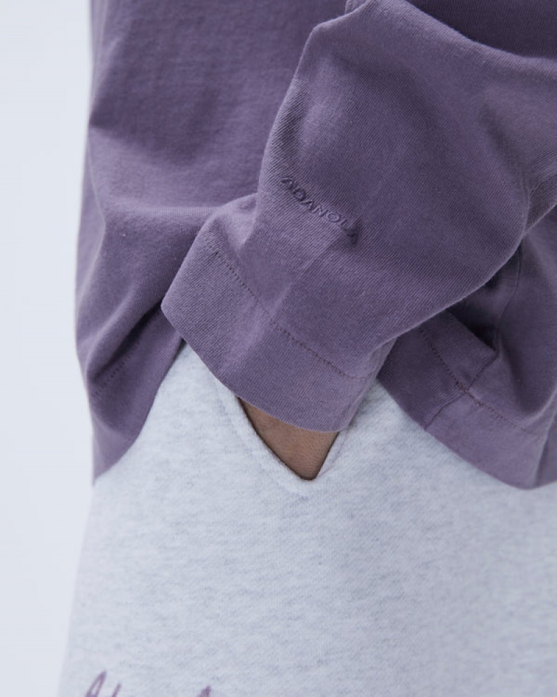 Adanola Washed Long Sleeve Boxy T-shirt Lila | SN-ADA56504