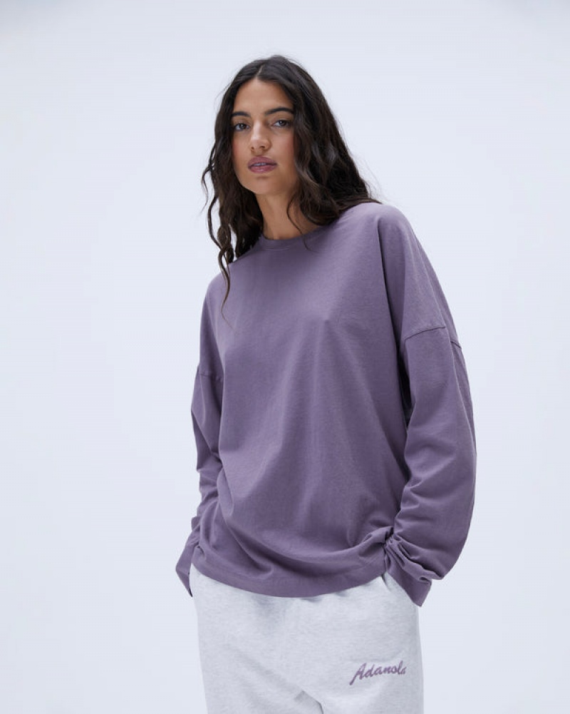 Adanola Washed Long Sleeve Boxy T-shirt Lila | SN-ADA56504