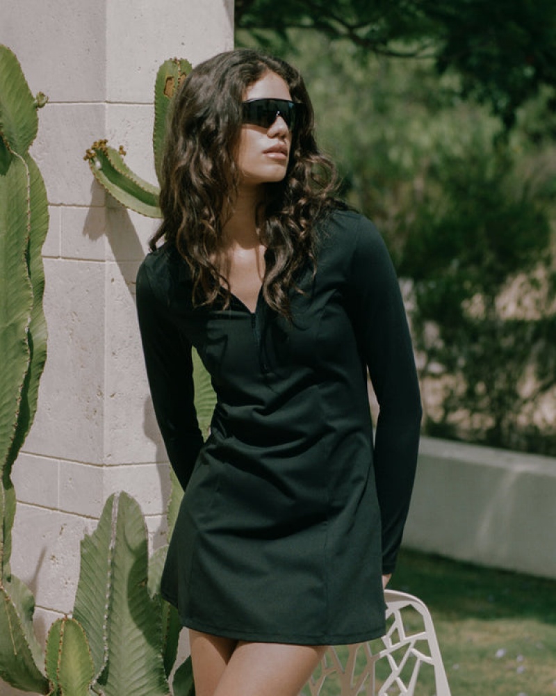 Adanola Zip Front A-line Kleider Schwarz | SN-ADA56650